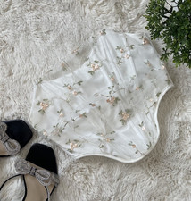 SHEIN Strapless Floral White Mesh Corset Top Size S/M Estimated