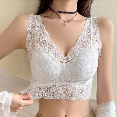 Gepolsterter Damen-BH Spitzen-Bralette Camisole V-Ausschnitt ohne Bügel UK