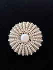 Rare, Vintage Miriam Haskell White Bead and Silver Brooch