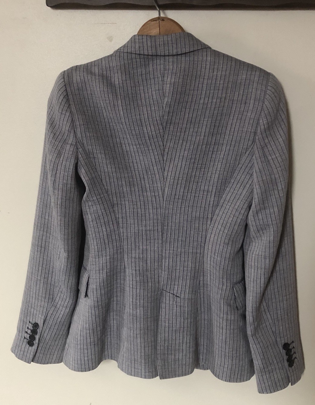 Zara Basic Womens M Lightweight Woven Gray Striped 1-Button Blazer Collar Lined