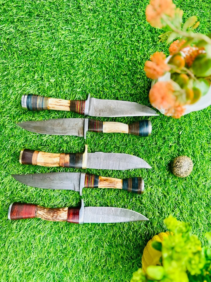 LOTE DE 5 PIEZAS, 8"" PULGADAS SKINNER Cuchillos de Caza Artesanales con Funda de Cuero Foto 3 de 4