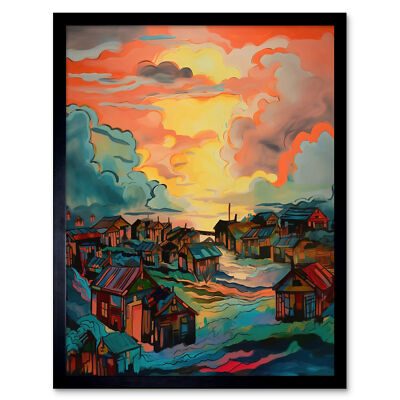 Atmosphärische Morgenröte Wolken über Mono Fischerdorf gerahmter Kunstbild Druck 9 x 7 Zoll
