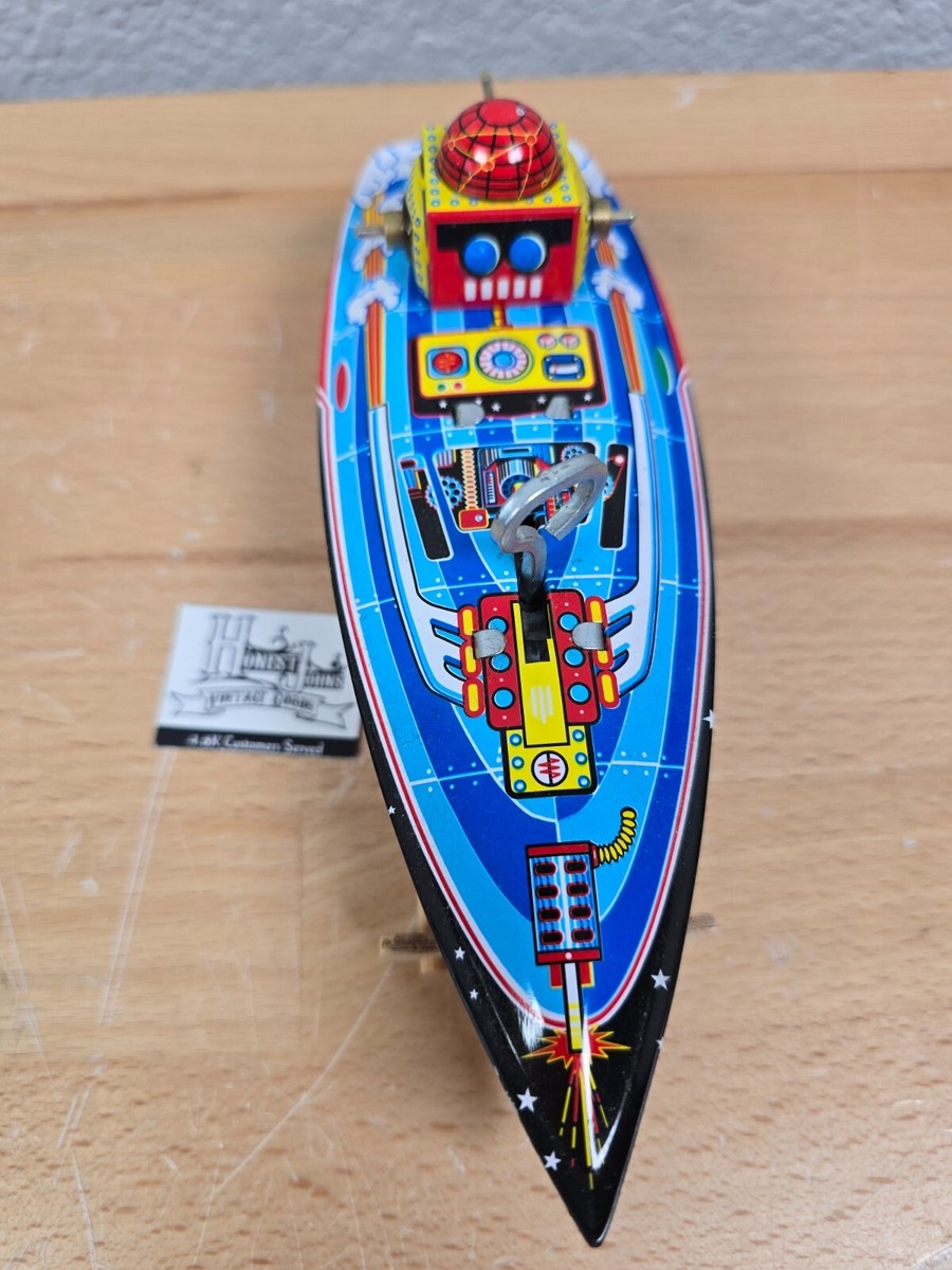 1996 Schylling Collector Mars Explorer Speedboat Repro Wind Up Tin
