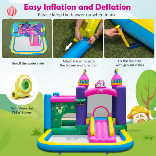 Inflatable Unicorn-themed Bounce House 6-in-1 Kids Bounce Castle W/ 735W Blower - Picture 10 of 11