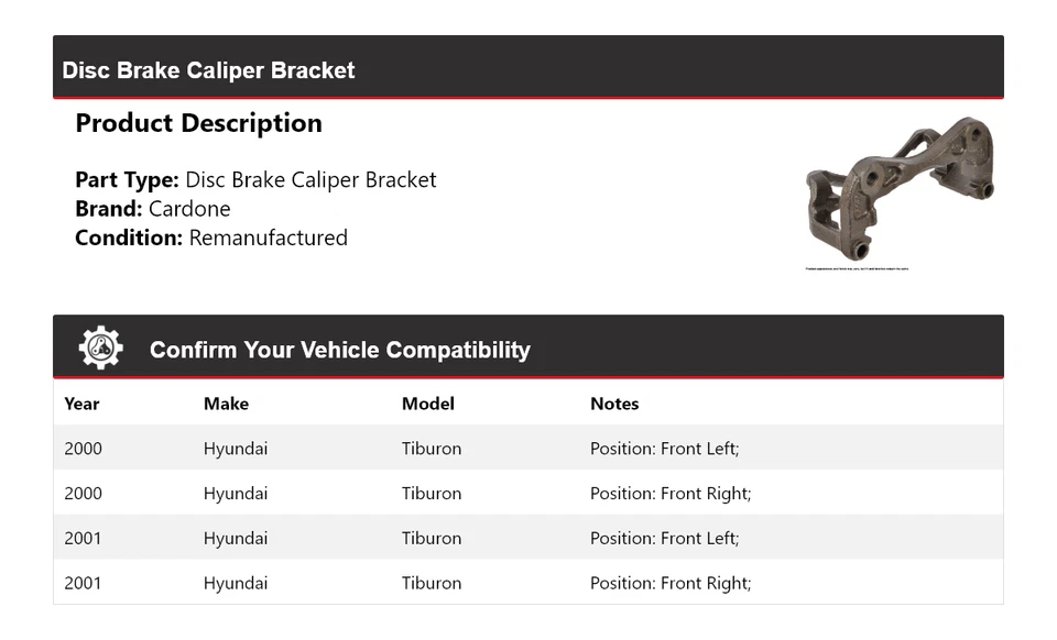 For 2000-2001 Hyundai Tiburon Disc Brake Caliper Bracket Cardone - Image 2 of 4