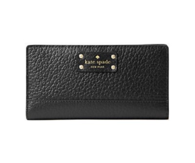 Kate Spade Bay Street Stacy Black Pebbled Leather Bi-Fold Wallet