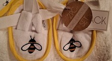 New Baby Bath Time Towel Slippers Gift Baby Shower Honey Bee Yellow White