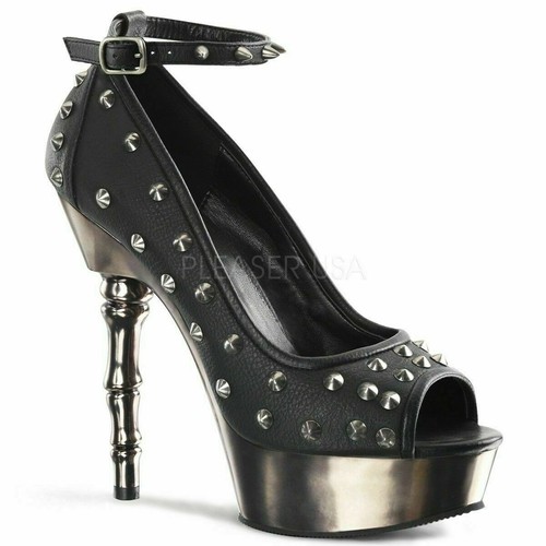 *Demonia 5.5" Finger bone Heel Platform Black Pewter Studded Strap Pumps Goth 5 - Zdjęcie 1 z 5