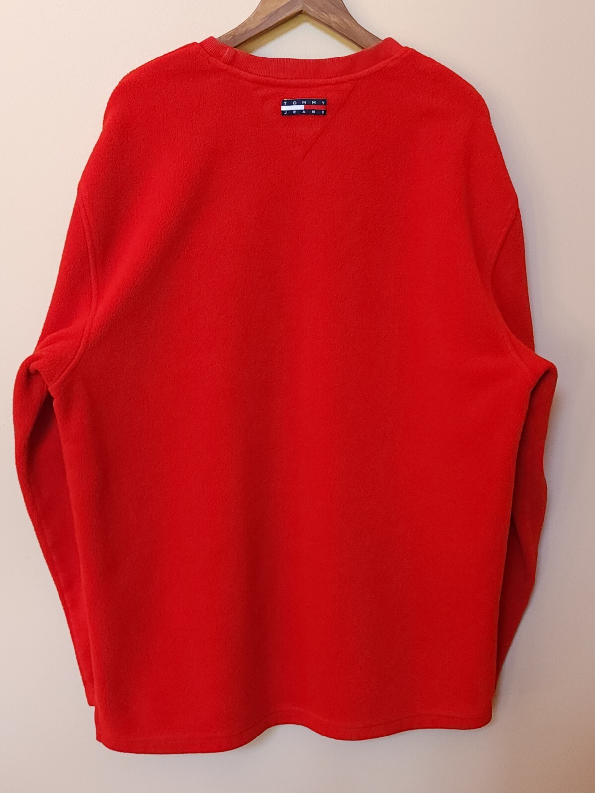 Vintage 90s Tommy Hilfiger Tommy Jeans Fleece Sweater Spell Out Red Size XXL