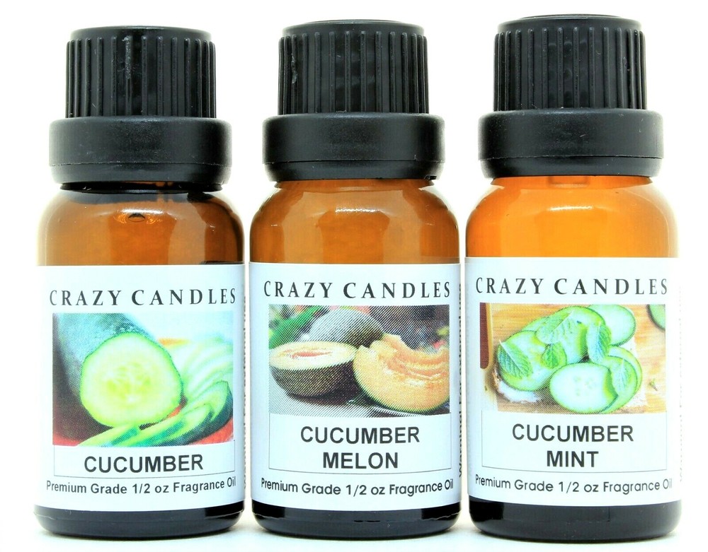 3 Oil Set Cucumber, Cucumber Melon, Cucumber Mint 1/2oz Premium Crazy Candles