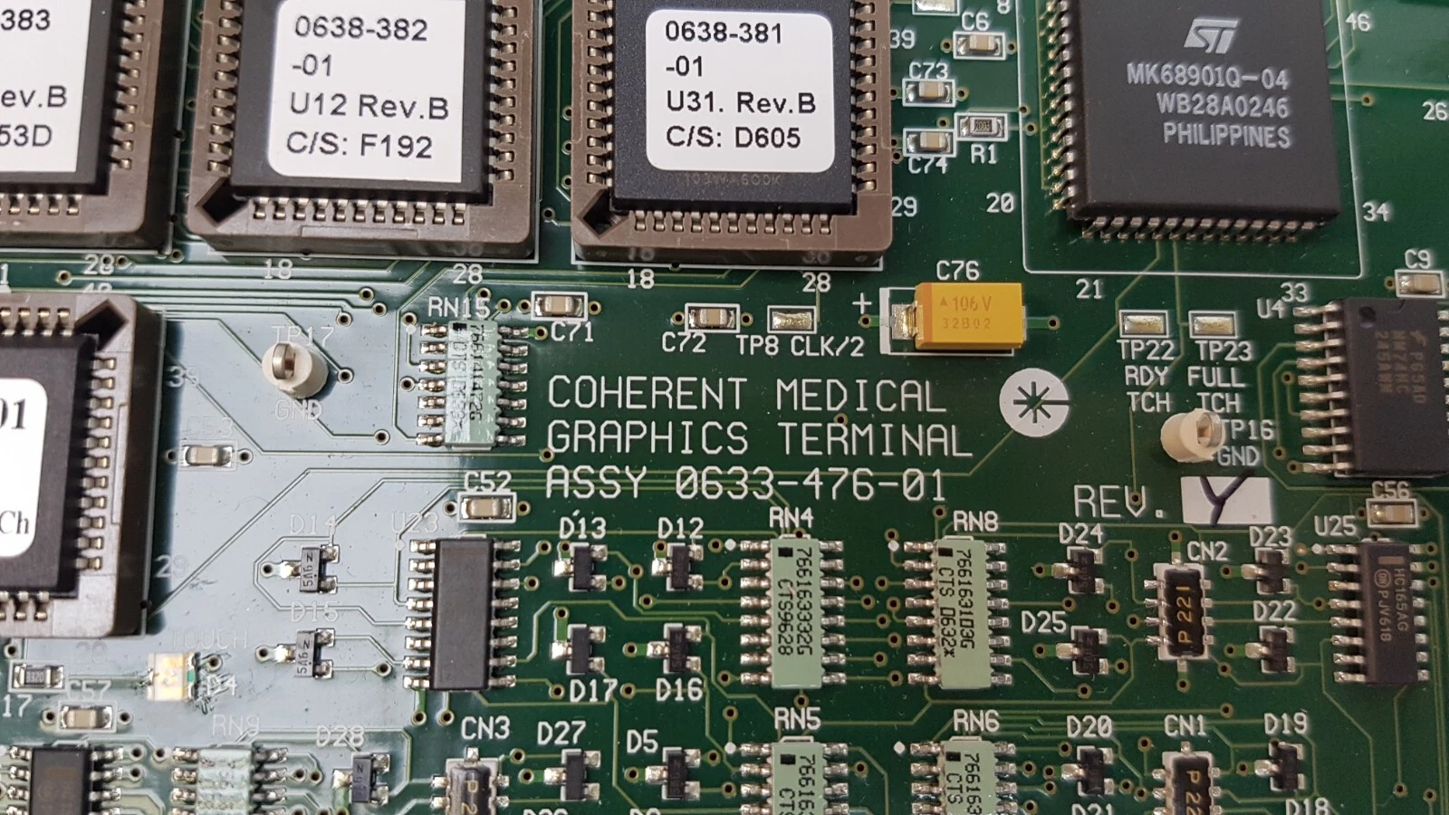 Firmware chips 0638-381-01 and 0638-382-01 Rev B on the 0633-476-01 board
