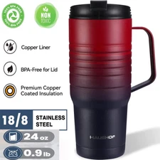 HAUSHOF 24oz Travel Mug with Handle, Stainless Steel Vacuum Insulated Leak Proof