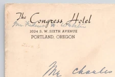 1940 The Congress Hotel Portland Oregon Advertising Cover