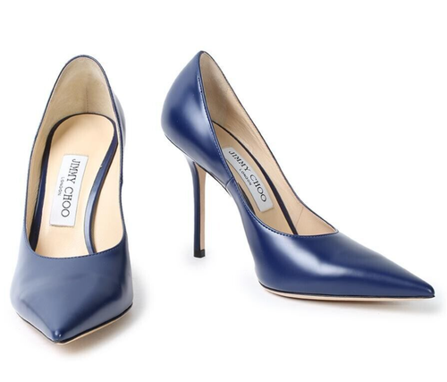 Jimmy Choo Size 40 8.5-9 navy Pop Blue or cream Liquid Leather Heels shoes  pumps | eBay