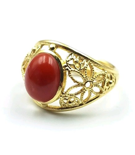 ANELLO DONNA CORALLO ROSSO SPOLLA SARDEGNA ARGENTO 925 PLACCATO ORO REGOLABILE