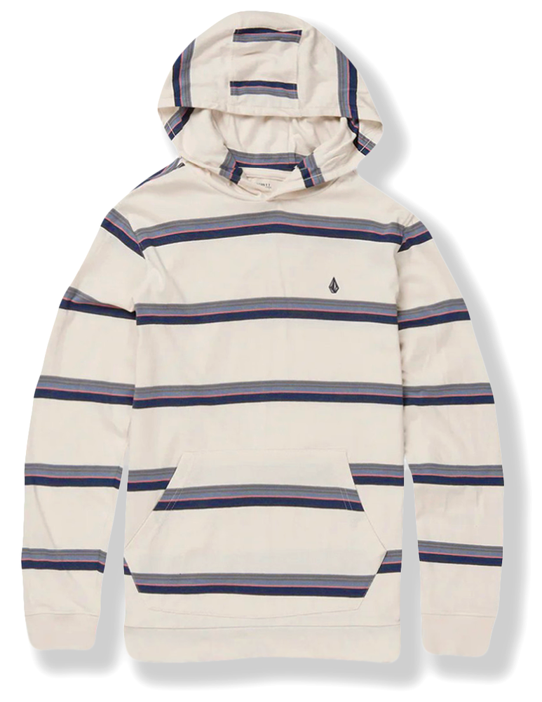Volcom Outstoned Shirt Hoodie Mens Medium NWT Ivory Blue Stripe 45787-M6