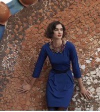 ANTHROPOLOGIE GIRLS FROM SAVOY COBALT PLEATED PONTE DRESS LARGE