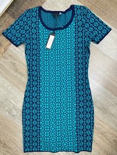 Romeo + Juliet Couture Bodycon Dress Blue Peacock Geometric Short Sleeve S NWT