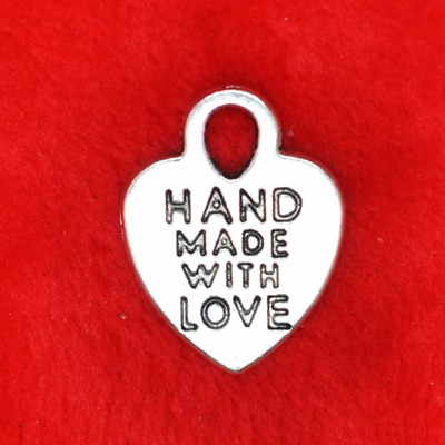 10 x Tibetisches Silber Handgefertigt mit Liebe Herz Charms Anhänger Perlen