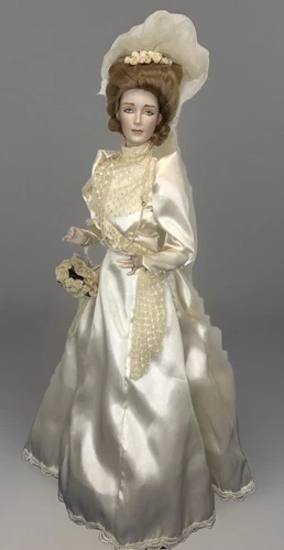 VT Franklin Mint  Gibson Girl Bride Doll  In 24 K Gold