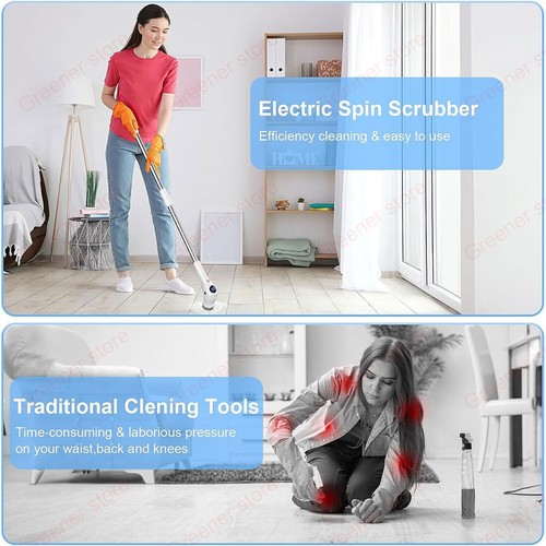 HOT 8in1 LED Electric Cordless Spin Scrubber Cleaning Brush Powerful Turbo Scrub - Picture 2 of 13