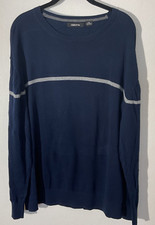 Claiborne Men's Sweater XXL/2XL. Blue with Single Gray Stripe/100 Cotton