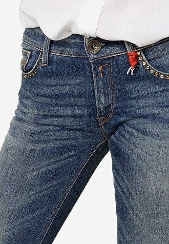 BNWT REPLAY LUZ Vintage Blue Jeans Distressed Studded Skinny Leg Size 10 L34 - Picture 2 of 8