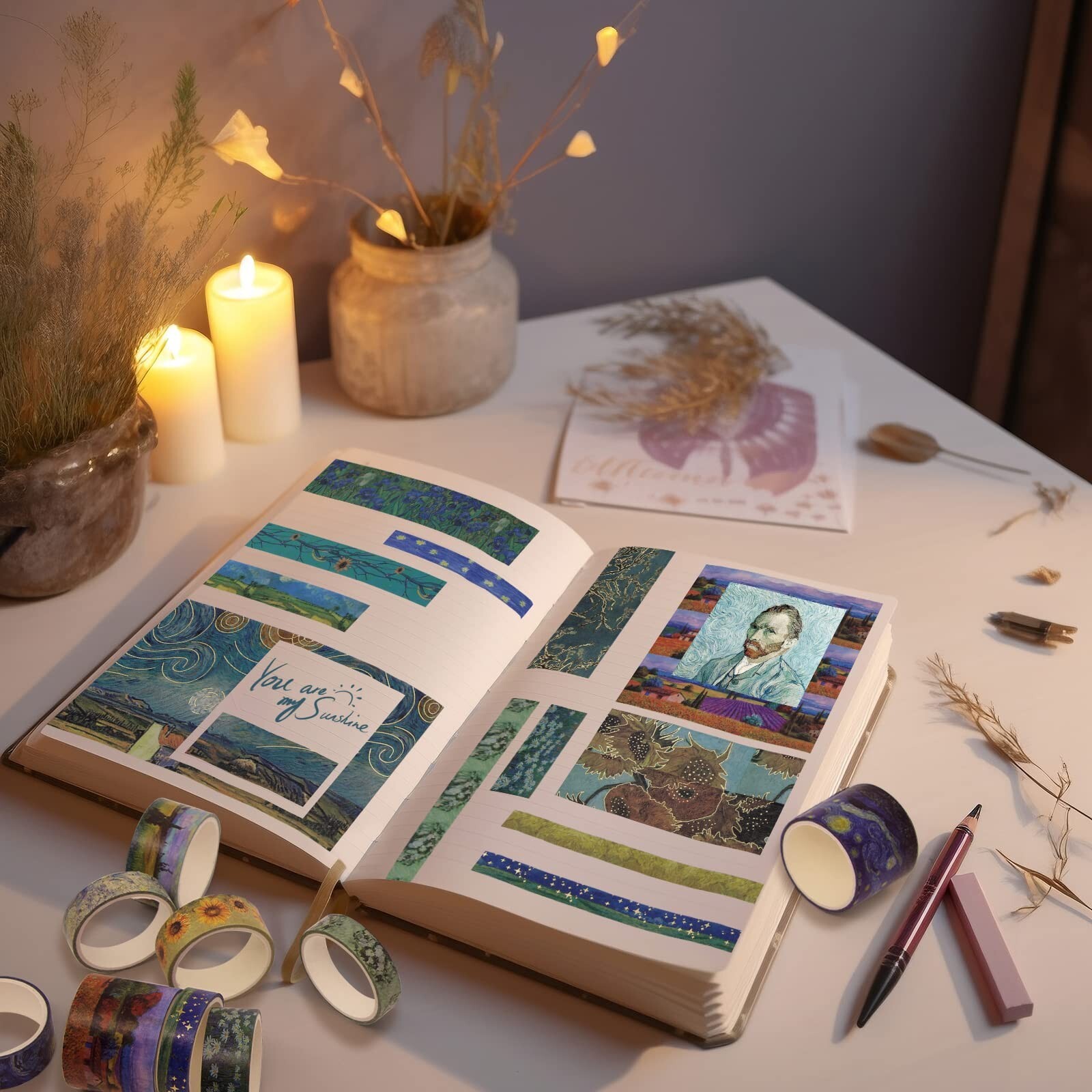 Washi Tape Set, 36 Rolls Van Gogh Vintage Gold Washy Tape, Wide Decorative Ta...