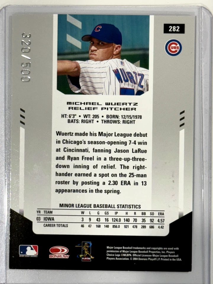 2004 Leaf Certified Materials SP Michael Wuertz 282 Cubs /500 - Image 2 of 2