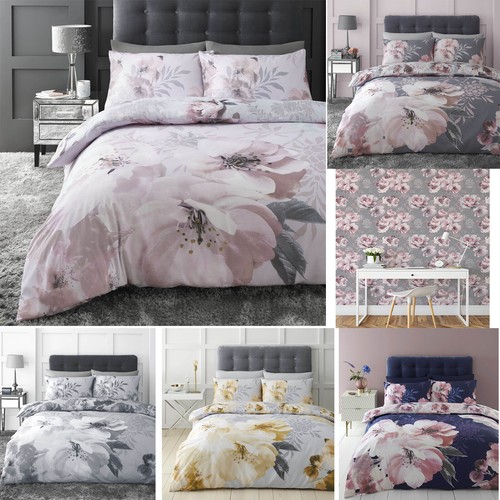 Catherine Lansfield Dramatic Floral Blossoms Print Duvet Cover Set
