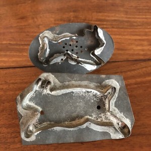 Antique Tin Flat Back Silver Soldered Rabbit Cookie Cutters
