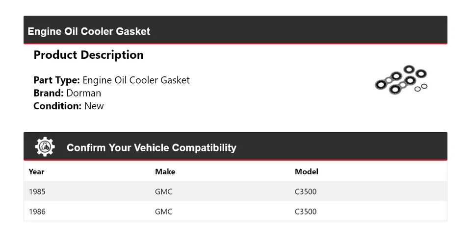 For 1985-1986 GMC C3500 Dorman Engine Oil Cooler Gasket - Image 2 of 3