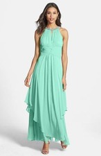 Eliza J Embellished Tiered Chiffon Halter Gown (size 6)*
