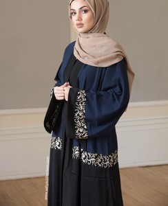 Nida Fabric Open Or Closed Gold Embroided Abaya Jilbab 