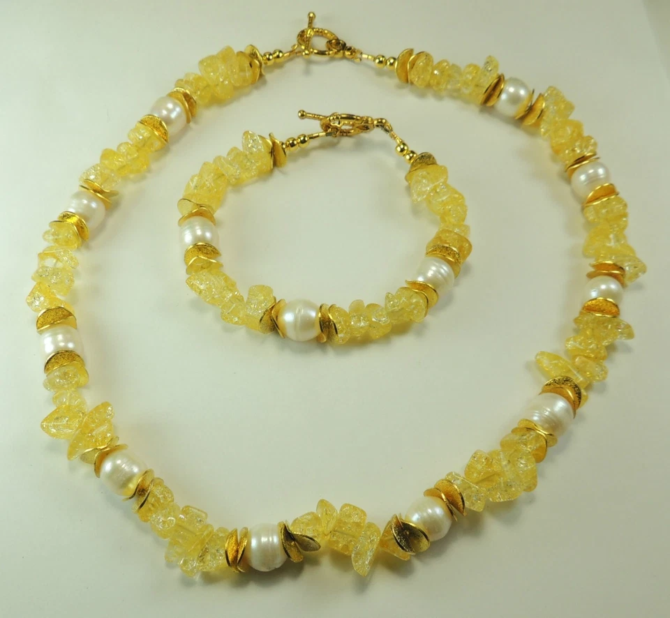 Conjunto de collar y pulsera de perlas de cuarzo craquelado para fiesta boda joyería Foto 2 de 2