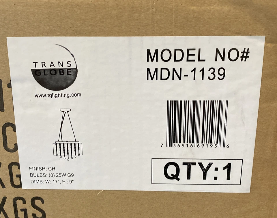 Modern Pendant Lamp Crystal Adjustable MDN-1139 17" W x 9" H New in Box - Image 3 of 4