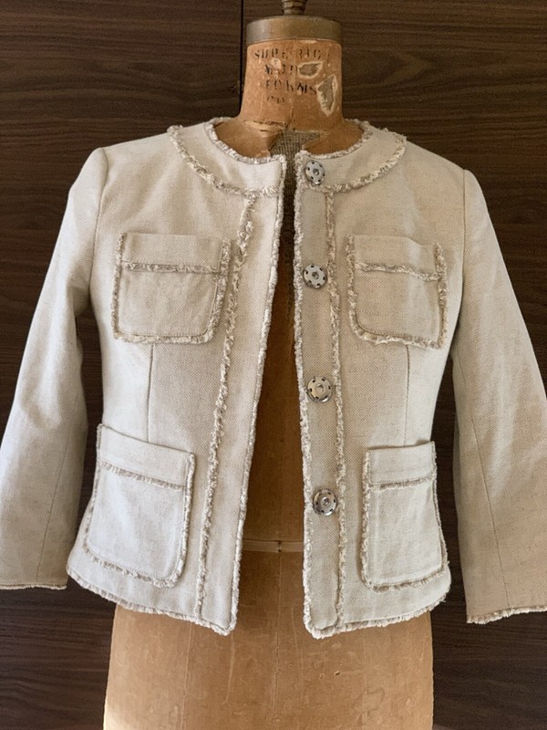 Michael Kors Tweed Jacket Fringe Trim Hidden Snap - 2P Women's
