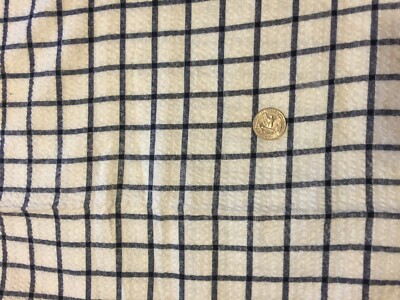 Vintage Navy Blue Tattersall Plaid Plisse Marcus Cotton Fabric 16'' L x 38'' wide
