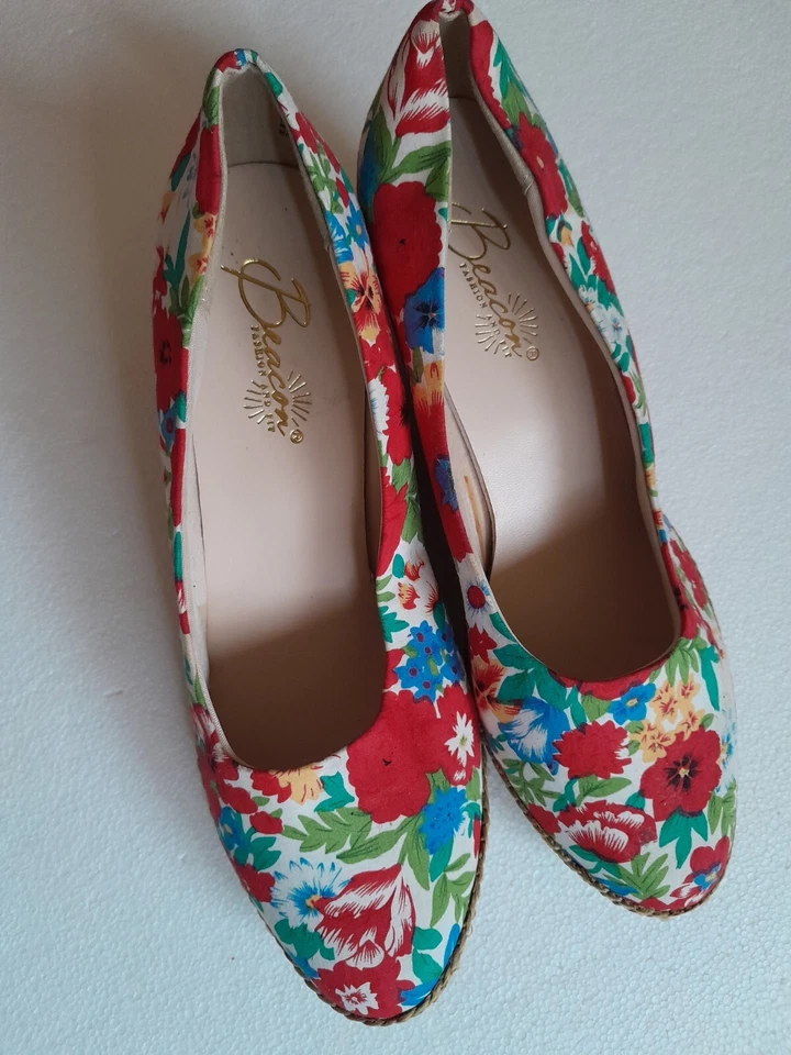 Beacon NEWPORT Lona Deslizable Tacón de Cuña Mujer Zapatos 8.5 W Floral Multicolor Foto 3 de 4