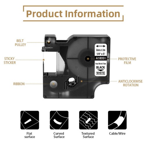 IND Schrumpfschlauch Etiketten für DYMO Rhino 5000 5200 6000 Gelb Weiß 6-19mm - Bild 7 von 22