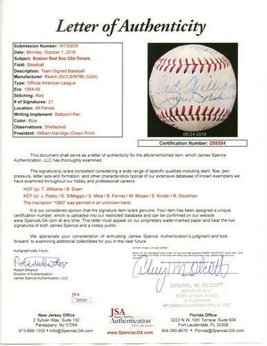 Béisbol OAL autografiado de los Medias Rojas de 1950 con Ted Williams JSA - Imagen 7 de 7