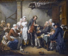 THE MARRIAGE CONTRACT BRIDE GROOM FATHER 1761 FRENCH PAINTING J B GREUZE REPRO