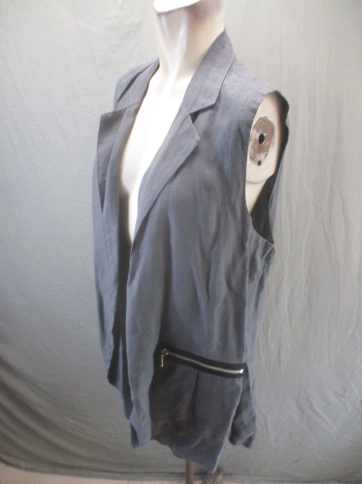 Cómodo Chaleco Formal EE. UU. Talla L Para Mujer Lino Sin Mangas Bolsillo con Cremallera Frente Abierto 617 Foto 3 de 4