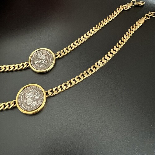 Retrò Monete Antica Caccia Carrozza/Dea dell'Oceano Collana Vintage Catena Spessa - Foto 4 di 6