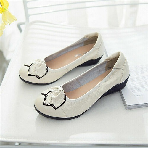 Damen-Ballerinas Freizeit rund geschnitten flach Büro Boot Halbschuhe Schleife Tanzen - Bild 6 von 17