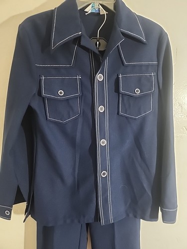 jcpenney blue w/ white leisure suit pant jacket small 70's disco 28 w 1970's - Picture 5 of 20