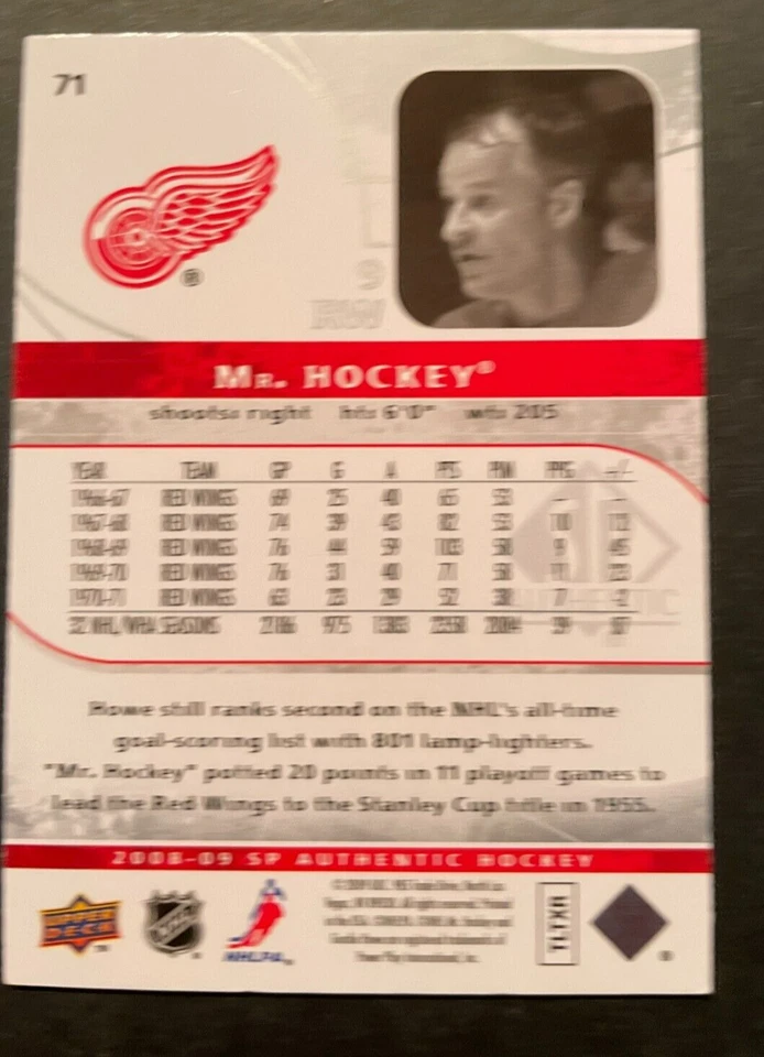 Gordie HOWE 2008-09 Upper Deck SP Authentic Base #71 - Image 2 of 2