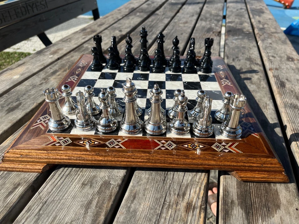 Luxury Handmade Solid Wood Chess Set – Black & Silver Metal Pieces Edition - Image 4 of 4