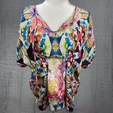 Johnny Was Blouse Womens Silk XSP Colorful Artsy Floral Boho Dopamine Fairy