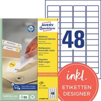 1-20X Avery Zweckform Universal-Etiketten, 45,7 X 21,2 Mm, Weiß Spare Bis Zu 20%
